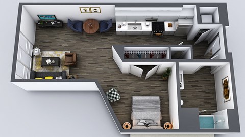 Floor plan for studio, 1 bath, 580 sqft